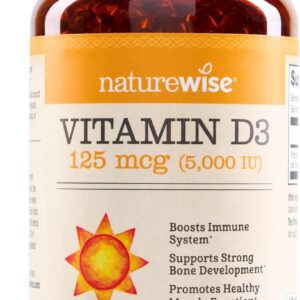 NatureWise Vitamin D3 5000iu (125 mcg) 1 Year Supply for Immune Support, Healthy Muscle Function, and Bone Health - Non-GMO, Gluten Free in Organic Extra Virgin Olive Oil, (Mini Softgel), 360 Count