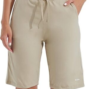 Willit Women's 10" Bermuda Cotton Long Shorts Yoga Exercise Knee Length Workout Athletic with Pockets